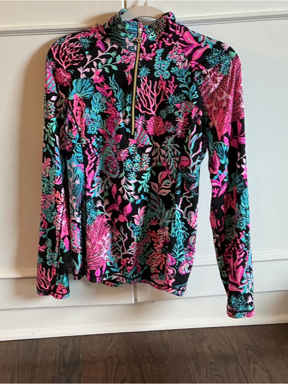 Long-Sleeve Floral Half-Zip Top in Black Lilly Pulitzer
